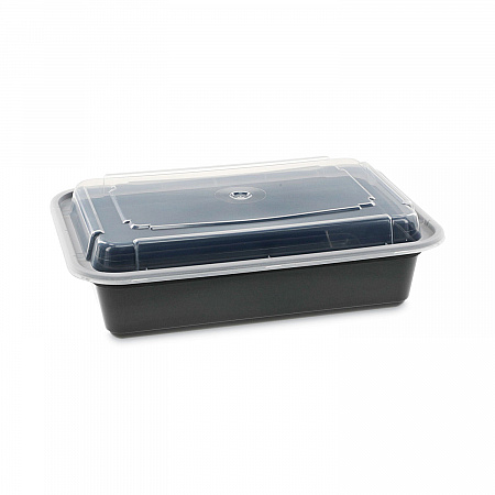 Newspring VERSAtainer Microwavable Containers, 38 oz, 8.8 x 6 x 2.5, Black/Clear, Plastic, 150/Carton (NC888B)