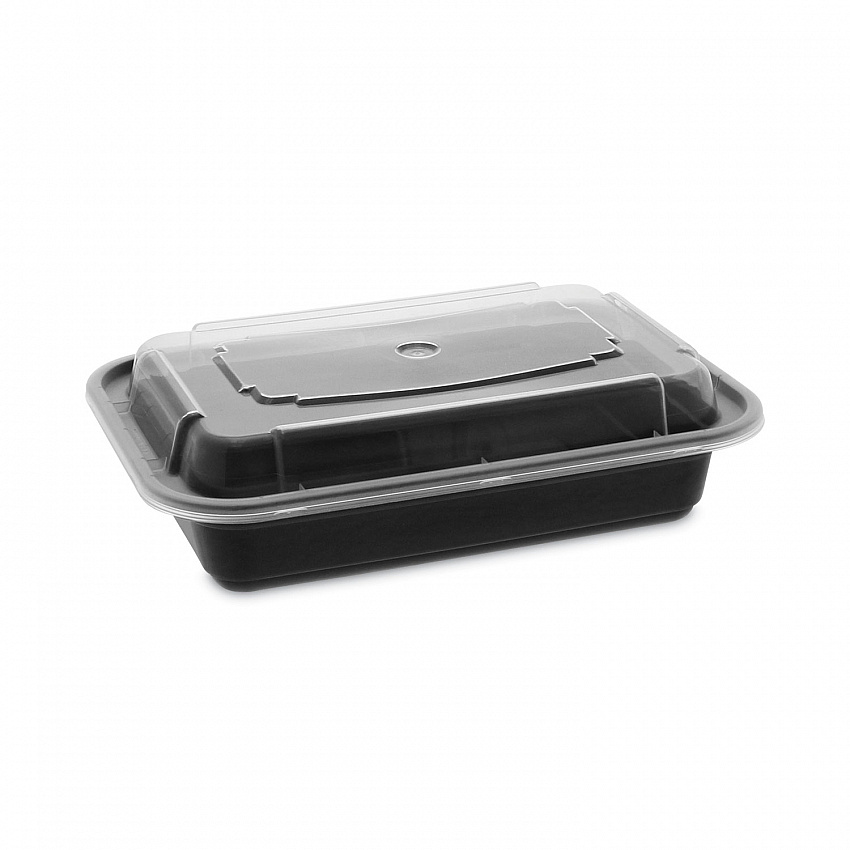 Newspring VERSAtainer Microwavable Containers, 16 oz, 7.4 x 5 x 2.2, Black/Clear, Plastic, 150/Carton (NC8168B)