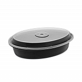 Newspring VERSAtainer Microwavable Containers, Oval, 32 oz, 9.1 x 6.7 x 1.9, Black/Clear, Plastic, 150/Carton (OC32B)