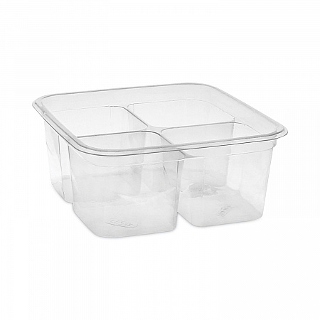 EarthChoice Square Recycled Bowl, 4 Compartments, 32 oz, 6.1 x 6.1 x 2.6, Clear, Plastic, 360/Carton (Y6S324C)