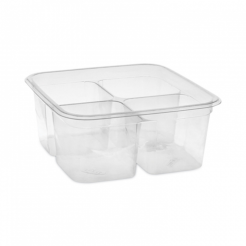 EarthChoice Square Recycled Bowl, 4 Compartments, 32 oz, 6.1 x 6.1 x 2.6, Clear, Plastic, 360/Carton (Y6S324C)