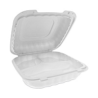 EarthChoice SmartLock Microwavable MFPP Hinged Lid Container, 3 Compartments, 8.35 x 8.35 x 3.1, White, Plastic, 200/Carton (YCN808030000)