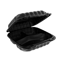 EarthChoice SmartLock Microwavable MFPP Hinged Lid Container, 3 Compartments, 8.35 x 8.5 x 3.1, Black, Plastic, 200/Carton (YCNB08030000)