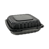 EarthChoice SmartLock Microwavable MFPP Hinged Lid Container, 3 Compartments, 9.33 x 8.88 x 3.1, Black, Plastic, 120/Carton (YCNB09030000)
