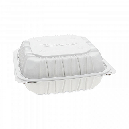 EarthChoice Vented Microwavable MFPP Hinged Lid Container, 8.4 x 8.7 x 3.1, White, Plastic, 146/Carton (YCNW0851)