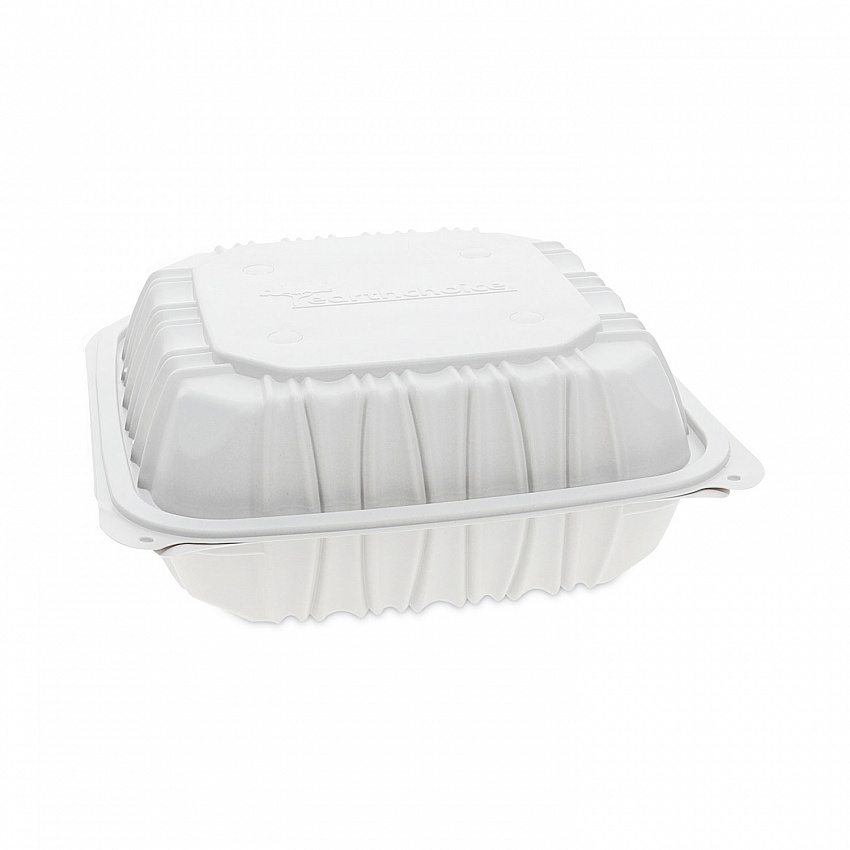 EarthChoice Vented Microwavable MFPP Hinged Lid Container, 8.4 x 8.7 x 3.1, White, Plastic, 146/Carton (YCNW0851)
