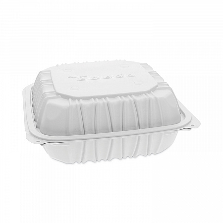 EarthChoice Vented Microwavable MFPP Hinged Lid Container, 3 Compartments, 8.4 x 8.7 x 3.1, White, Plastic, 146/Carton (YCNW0853)