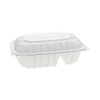 EarthChoice Vented Microwavable MFPP Hinged Lid Container, 2 Compartments, 9 x 6 x 3.1, White, Plastic, 170/Carton (YCNW02052)