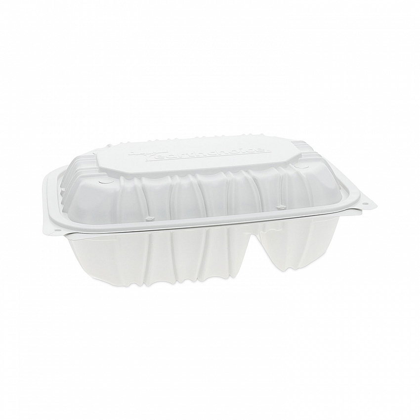 EarthChoice Vented Microwavable MFPP Hinged Lid Container, 2 Compartments, 9 x 6 x 3.1, White, Plastic, 170/Carton (YCNW02052)