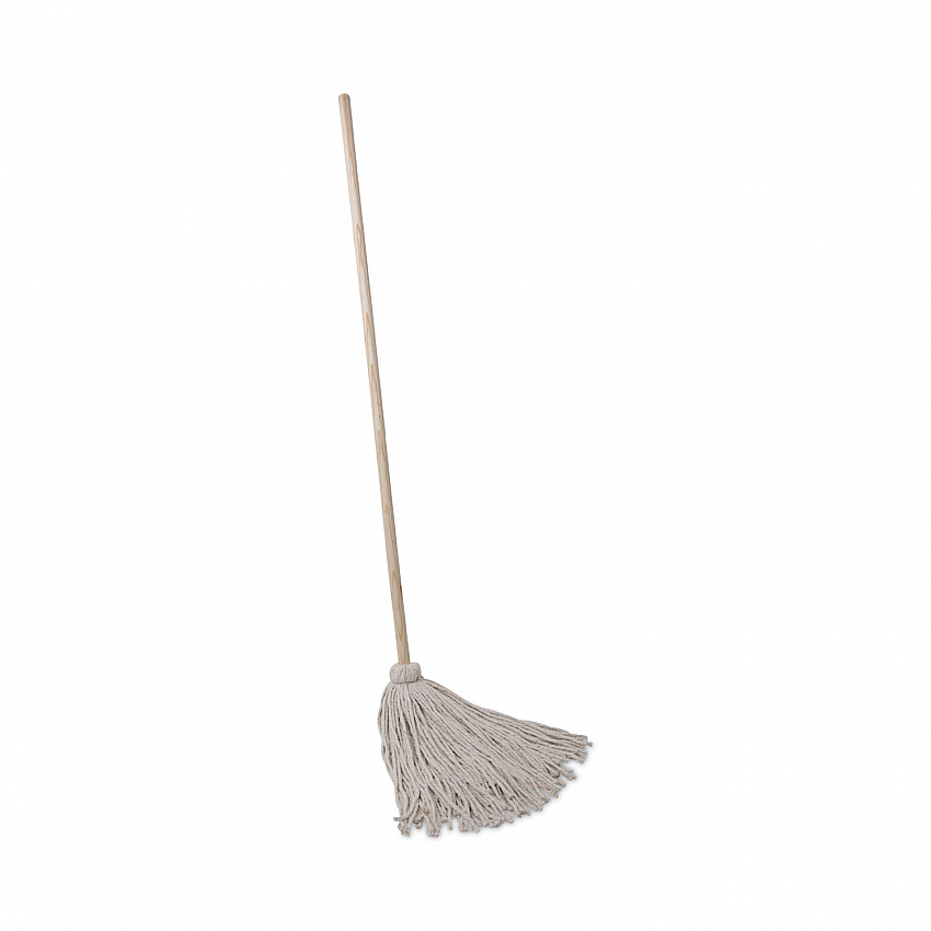 Handle/Deck Mops, #24 White Cotton Head, 54" Natural Wood Handle, 6/Pack (124C)