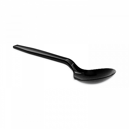 Meadoware Cutlery, Medium Heavyweight Soup Spoon, Plastic, Black, 1,000/Carton (YMWSSE)