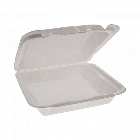 Foam Hinged Lid Container, Dual Tab Lock Happy Face, 8 x 7.75 x 2.25, White, 200/Carton (YHD18SS00200)