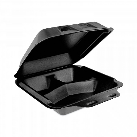 SmartLock Foam Hinged Lid Container, Medium, 3 Compartments, 8 x 8.5 x 3, Black, 150/Carton (YHLB08030000)