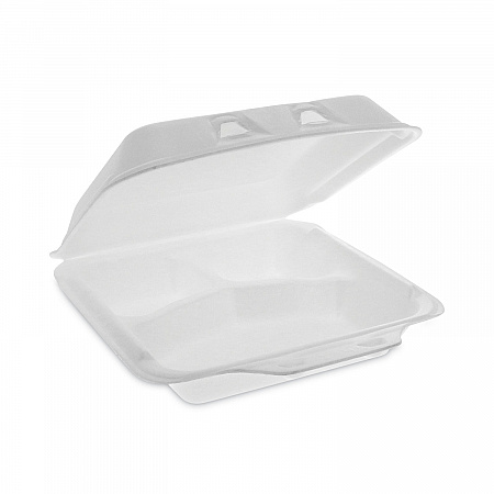 SmartLock Foam Hinged Lid Container, Small, 3 Compartments, 7.5 x 8 x 2.63, White, 150/Carton (YHLW07030000)