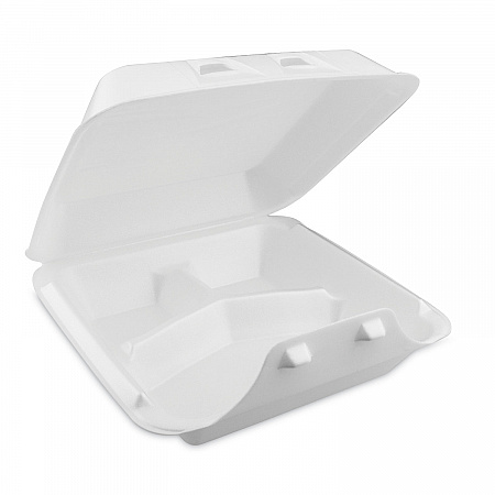 SmartLock Foam Hinged Lid Container, Large, 3 Compartments, 9 x 9.25 x 3.25, White, 150/Carton (YHLW09030000)