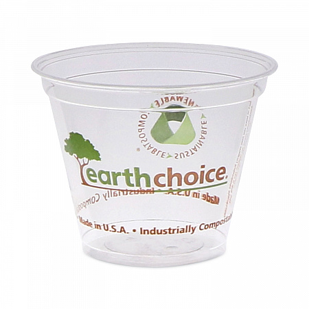 EarthChoice Compostable Cold Cup, 9 oz, Plastic, Clear/Printed, 975/Carton (YPLA9CEC)