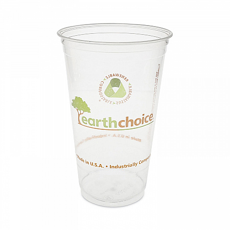 EarthChoice Compostable Cold Cup, 24 oz, Plastic, Clear/Printed, 580/Carton (YPLA24CEC)