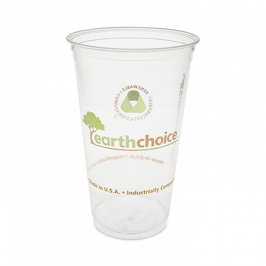 EarthChoice Compostable Cold Cup, 24 oz, Plastic, Clear/Printed, 580/Carton (YPLA24CEC)