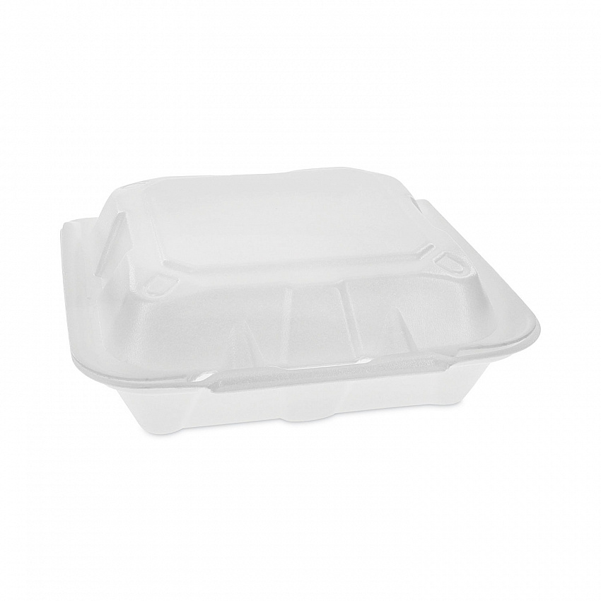 Vented Foam Hinged Lid Container, Dual Tab Lock Economy, 8.4 x 8 x 3, White, 150/Carton (YTD18801ECON)