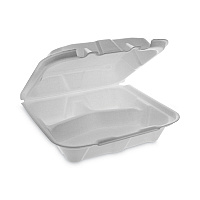 Vented Foam Hinged Lid Container, Dual Tab Lock Economy, 3 Compartments, 8.4 x 8 x 3, White, 150/Carton (YTD18803ECON)