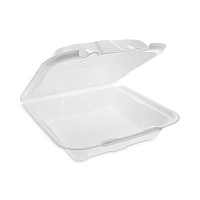 Vented Foam Hinged Lid Container, Dual Tab Lock Economy, 9.1 x 9 x 3.3, White, 150/Carton (YTD19901ECON)