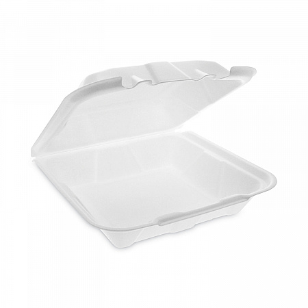 Vented Foam Hinged Lid Container, Dual Tab Lock Economy, 9.1 x 9 x 3.3, White, 150/Carton (YTD19901ECON)