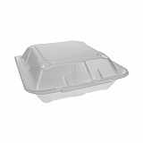 Vented Foam Hinged Lid Container, Dual Tab Lock Economy, 3 Compartments, 9.1 x 9 x 3.3, White, 150/Carton (YTD19903ECON)