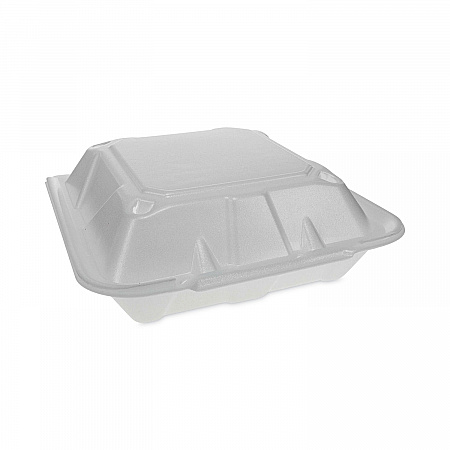 Vented Foam Hinged Lid Container, Dual Tab Lock Economy, 3 Compartments, 9.1 x 9 x 3.3, White, 150/Carton (YTD19903ECON)
