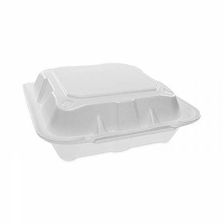 Vented Foam Hinged Lid Container, Dual Tab Lock, 8.4 x 8 x 3, White, 150/Carton (YTD188010000)