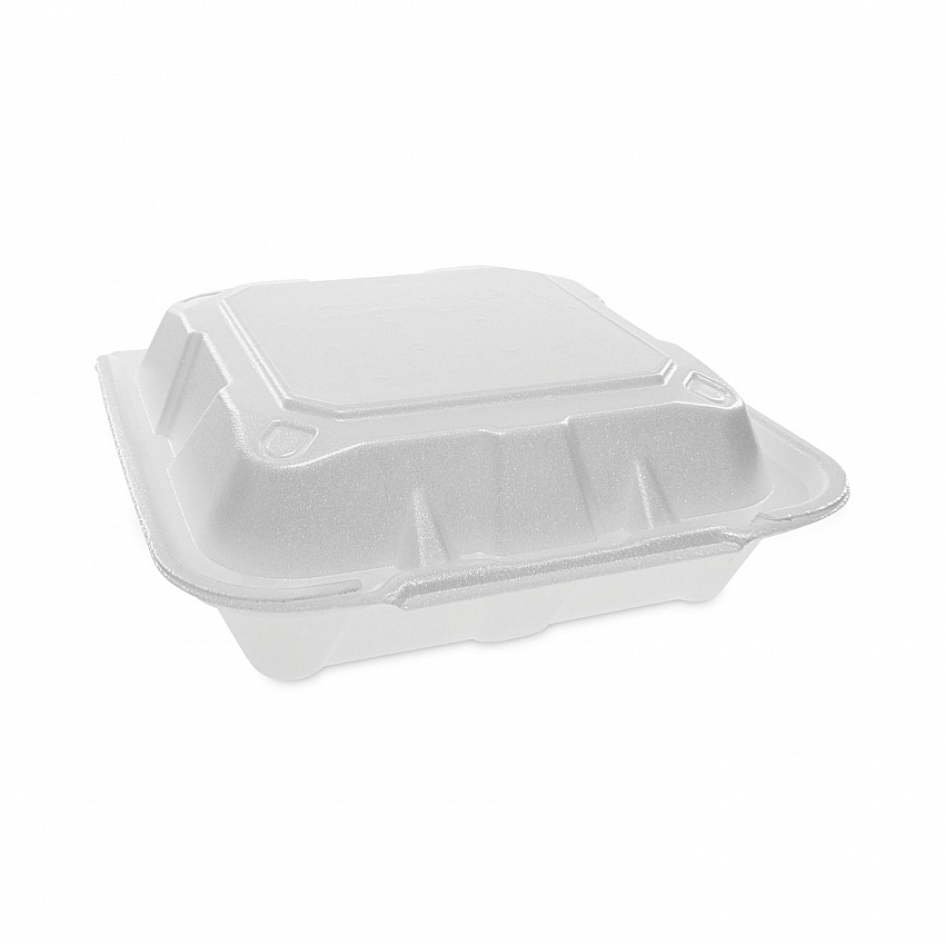 Vented Foam Hinged Lid Container, Dual Tab Lock, 8.4 x 8 x 3, White, 150/Carton (YTD188010000)