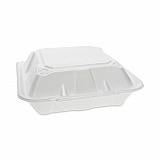 Vented Foam Hinged Lid Container, Dual Tab Lock, 3 Compartments, 9.1 x 9 x 3.3, White, 150/Carton (YTD199030000)