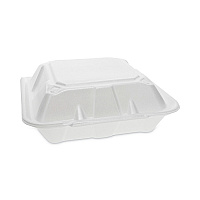 Vented Foam Hinged Lid Container, Dual Tab Lock, 3 Compartments, 9.1 x 9 x 3.3, White, 150/Carton (YTD199030000)