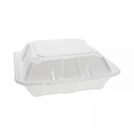 Vented Foam Hinged Lid Container, Dual Tab Lock, 3 Compartments, 9.1 x 9 x 3.3, White, 150/Carton (YTD199030000)