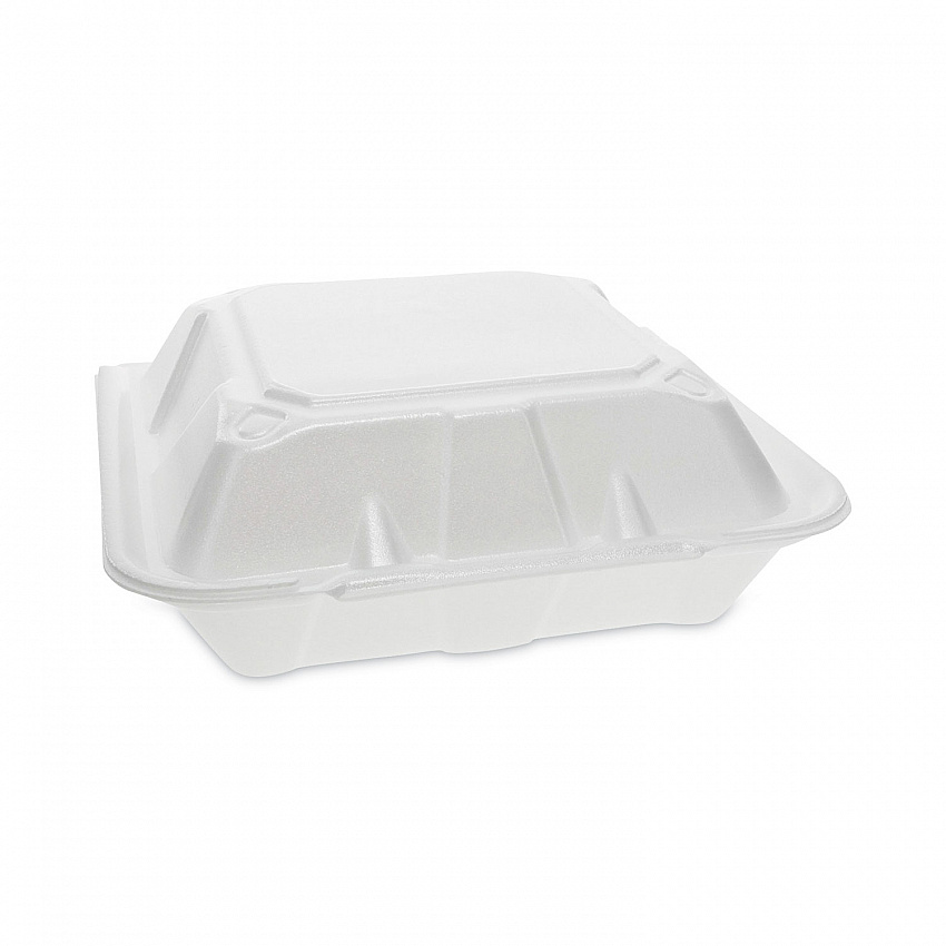 Vented Foam Hinged Lid Container, Dual Tab Lock, 3 Compartments, 9.1 x 9 x 3.3, White, 150/Carton (YTD199030000)