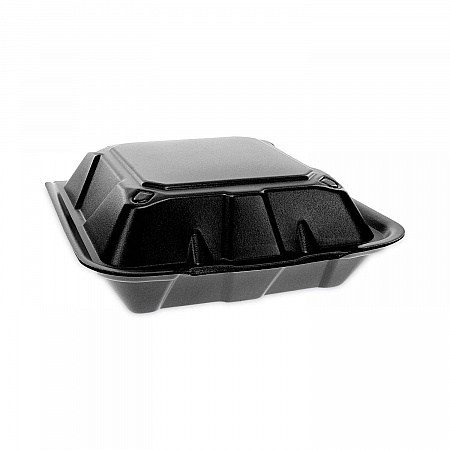 Vented Foam Hinged Lid Container, Dual Tab Lock, 9.1 x 9 x 3.3, Black, 150/Carton (YTDB99010000)