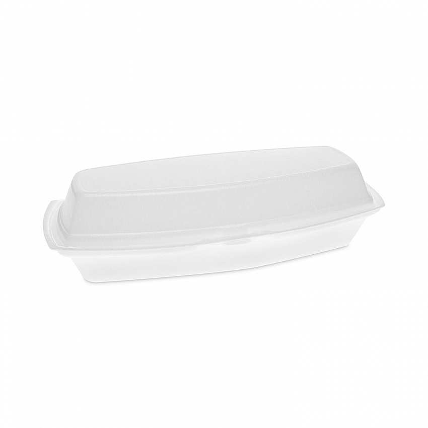 Foam Hinged Lid Container, Single Tab Lock Hot Dog, 7.25" x 3" x 2", White, 504/Carton (YTH100980000)