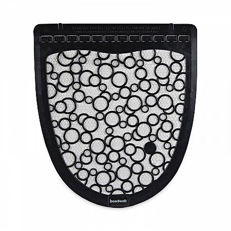 Disposable Urinal Floor Mat 2.0, Shield-Shaped, Black/White Slip-Resistant Surface, 17.5