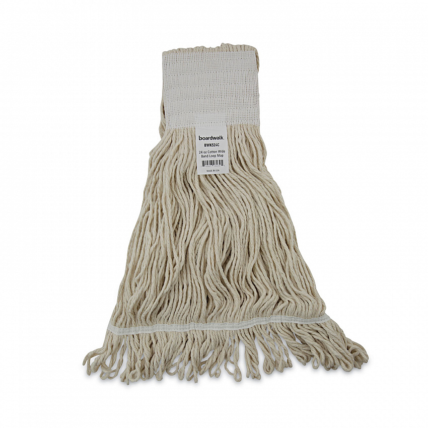 Mop Head, Pro Loop Web/Tailband, Premium Saddleback Head, Cotton, 24 oz, White, 12/Carton (524C)