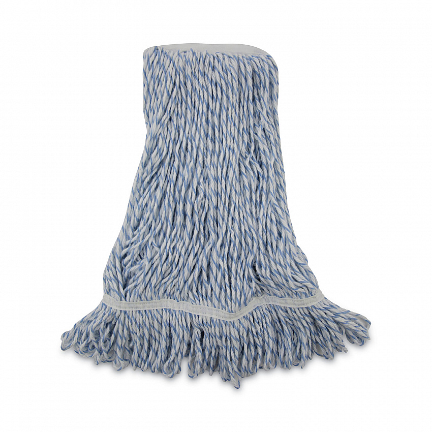 Floor Finish Mop Head, Narrow, Rayon/Polyester, Medium, White/Blue Stripes, 12/Carton (542CT)