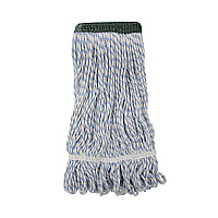 Floor Finish Mop Head, Wide, Rayon/Polyester, Medium, White/Blue Stripes, 12/Carton (552)
