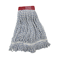 Floor Finish Mop Head, Wide, Rayon/Polyester, Large, White/Blue Stripes, 12/Carton (553)