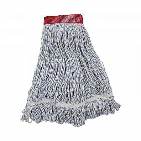 Floor Finish Mop Head, Wide, Rayon/Polyester, Large, White/Blue Stripes, 12/Carton (553)