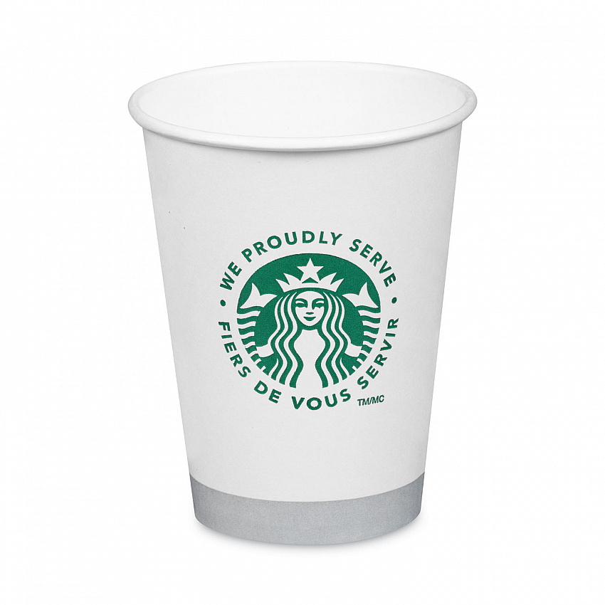 Hot Cups, 12 oz, Paper, White with Green Starbucks Logo, 1,000/Carton (11098806)