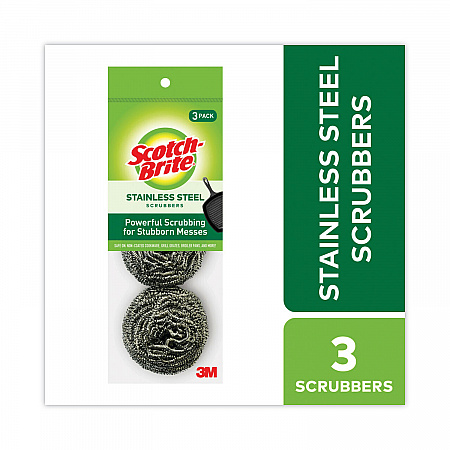 Metal Scrubbing Pads, 2.25 x 2.75, Silver, 3/Pack, 8 Packs/Carton (214C)