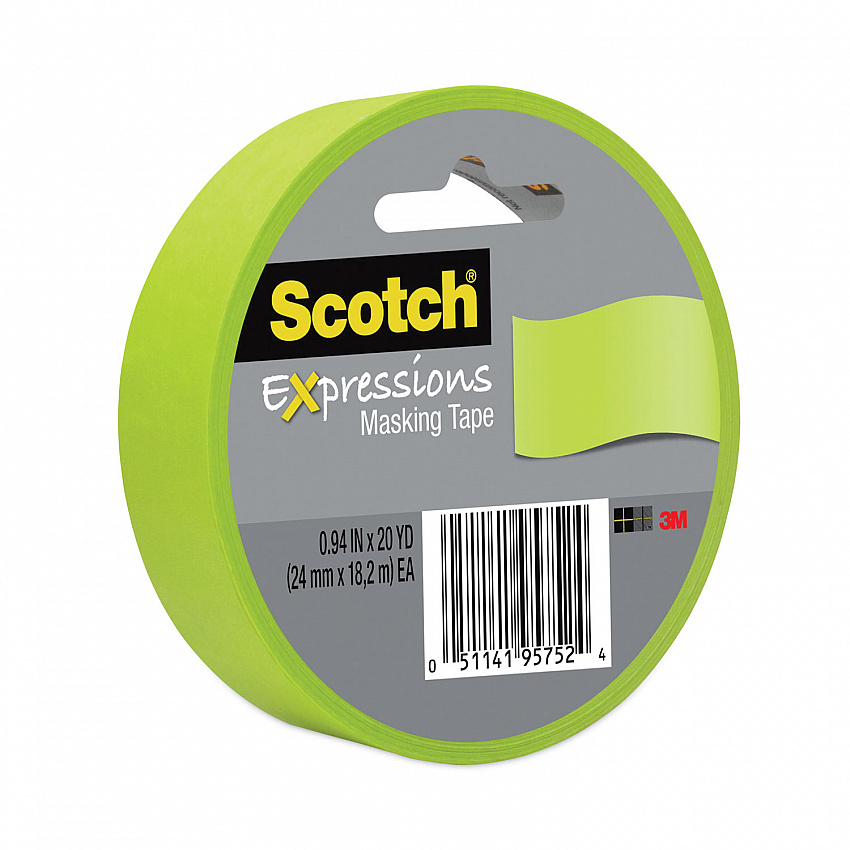 Expressions Masking Tape, 3" Core, 0.94" x 20 yds, Lemon Lime (3437GRN)
