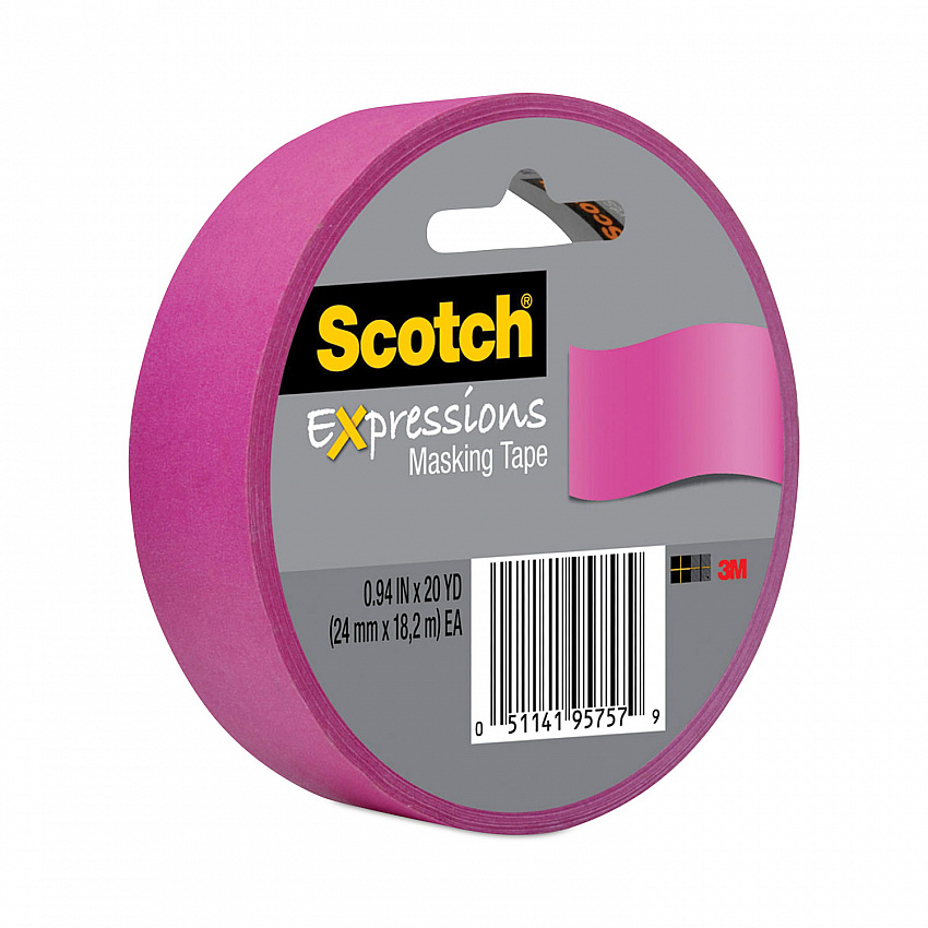 Expressions Masking Tape, 3" Core, 0.94" x 20 yds, Fuchsia (3437PNK)