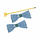 Looped End Mop Kit, Medium Blue Cotton/Rayon/Synthetic Head, 60" Yellow Metal/Polypropylene Handle (400MBC)