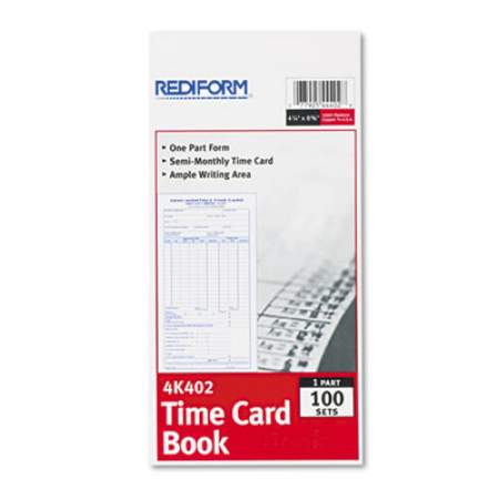 Rediform Employee Time Card, Semi-Monthly, 4-1/4 x 8, 100/Pad (4K402)