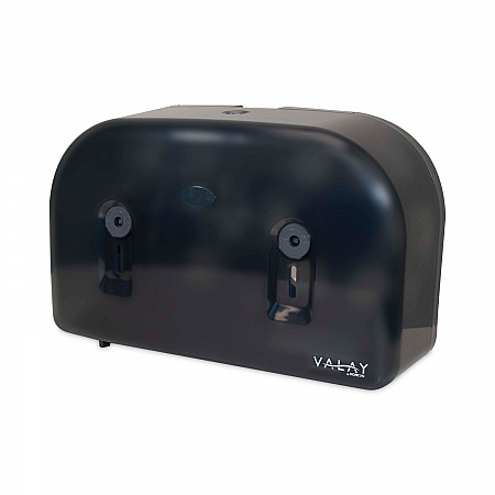 Valay Plastic Mini Jumbo Bath Tissue Dispenser, Two Rolls, 9.75 x 15.87 x 5.25, Black (VT1003)