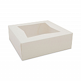 White Window Bakery Boxes with Attached Flip Top, 4-Corner Beers Design, 8 x 8 x 2.5, White, Paper, 200/Carton (24013)
